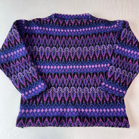 Hans Heitsch Iceland Vintage Purple Black Wool Sweater Women's size Small - Picture 1 of 5